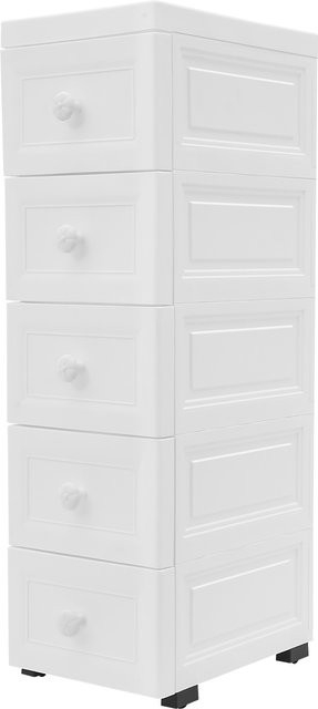Bymaocar Weißer 5-lagiger Schubladenschrank auf Rollen aus Kunststoff, schmaler Aufbewahrungsschrank für Spielzeug, Kleidung oder Kosmetik, B/T/H: 25 x 34 x 82 cm - Bild 1