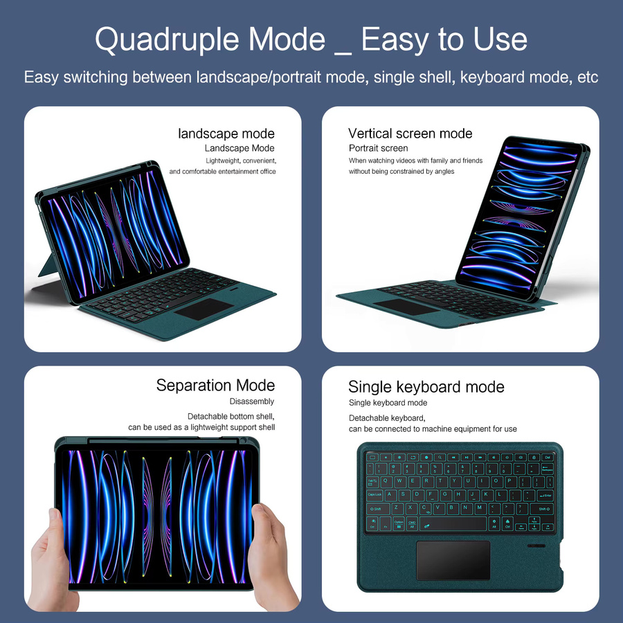 AJIUYU Magic Keyboard für iPad Air 11 Zoll M4 M3 M2 sowie iPad Pro 11 Zoll Folio Hülle mit Hintergrundbeleuchtung in Grün - Bild 4