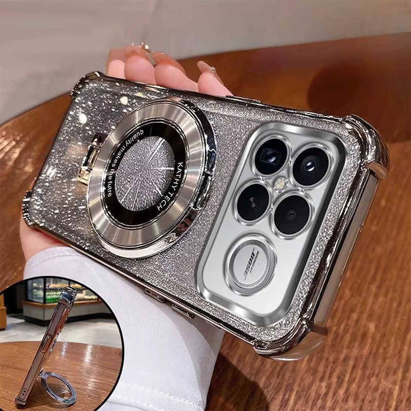 Stoßfeste Xiaomi Poco F8 Pro Ultra F7 X7 M7 Pro Handyhülle mit Magnetischer Halterung und Glitter Glanz in Pink oder Silver - Bild 5