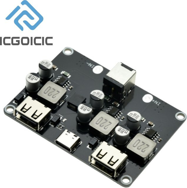 ICGOICIC 3-Port-USB-Lademodul mit USB-A und USB-C in Schwarz für 12 V/24 V DC-Eingang und 5 V Ausgang für Auto, Wohnmobil oder Solarstromversorgung - Bild 1