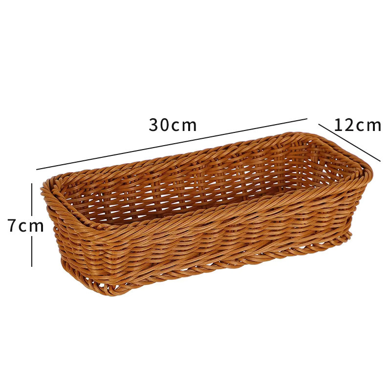 Handgewebter Rattan Aufbewahrungskorb für Küchengesteck und Brot in Beige und Braun, B/T/H: 30,0 x 30,0 x 12,0 cm - Bild 3
