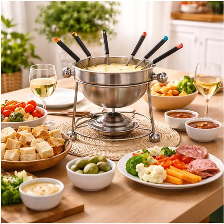 Fondue Set neuetischkultur aus Edelstahl mit Keramikschale in Silber
