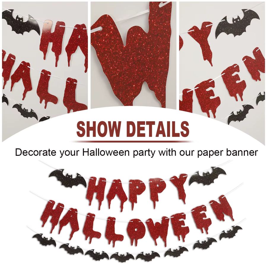PATIMATE Halloween Dekoration Banner mit Geistern und Fledermäusen als Hängegirlande aus Papier - Bild 5
