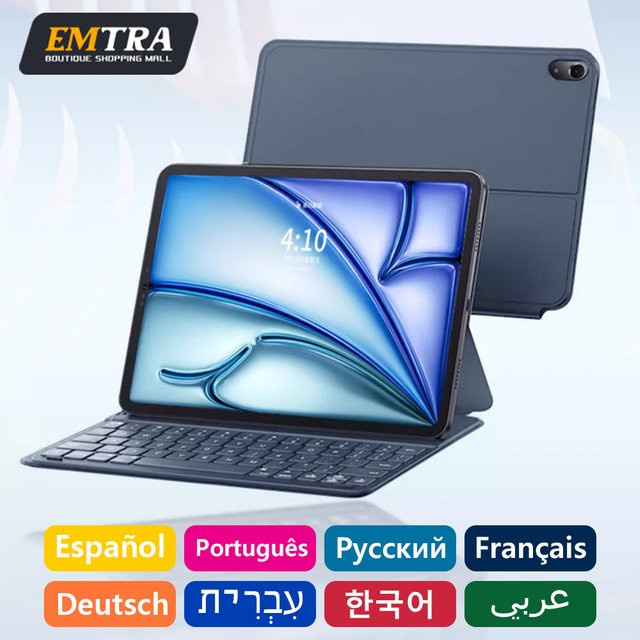 EMTRA Magnetische Bluetooth-Tastatur mit Smart Case für iPad Pro 11 und iPad Air 4 5 6 in Grau mit spanischer Tastaturbelegung - Bild 1