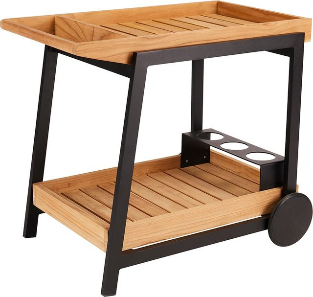 Stern Servierwagen Frido aus Aluminium und FSC-zertifiziertem Teakholz in Schwarz Matt, B/T/H: 90 x 59 x 77 cm - Bild 1