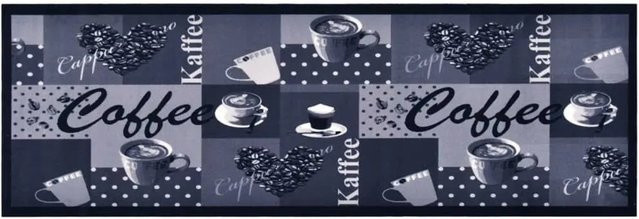 vidaXL Küchenteppich mit Kaffee-Aufdruck, Blau, B/T: 60 x 180 cm, rutschfest und waschbar - Bild 1