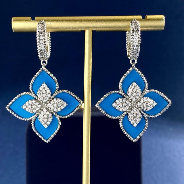 TT-FAFA Ohrringe, Fritillary-Achat, Kleeblatt, Diamant, Damen - Bild 1