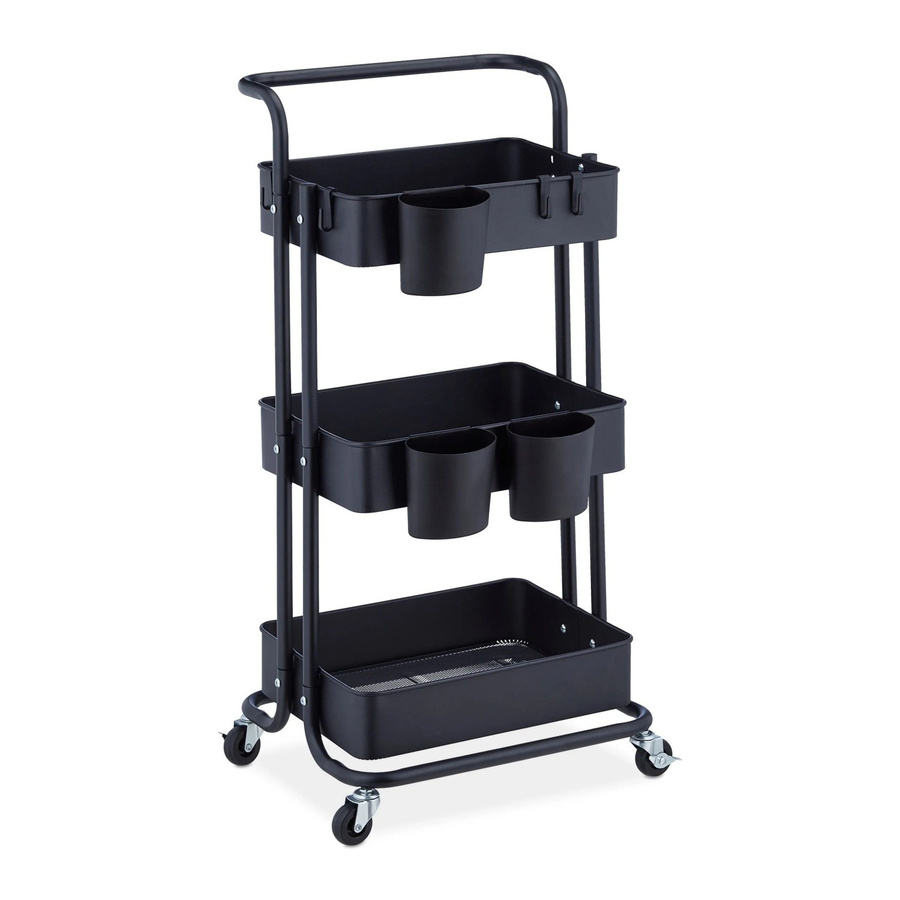 Relaxdays Rollwagen aus Stahl und PP-Kunststoff in Schwarz mit 3 Etagen, Höhe: 86 cm, Breite: 38 cm, Tiefe: 39 cm - Bild 2