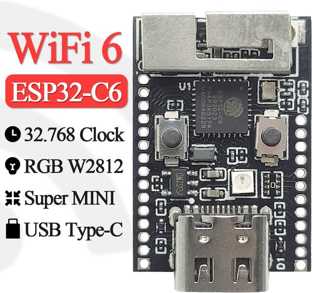 ESP32-C6 Wifi 6 Entwicklungsboard mit RISC-V 32-Bit Core, 4MB Flash, RGB LED und 32.768 Quarzoszillator - Bild 1