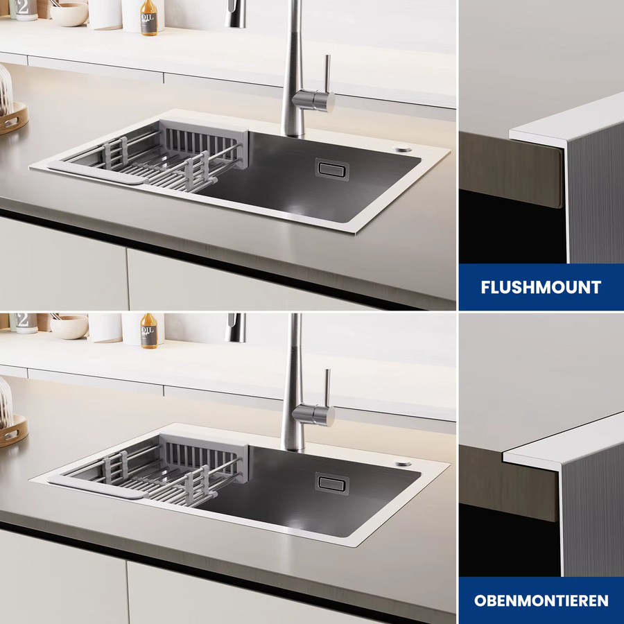 Küchenspüle aus Edelstahl von CECIPA max in Silber mit einem Becken, Seifenspender und ausziehbarem Abflusskorb, B/T: 60 x 45 cm - Bild 2