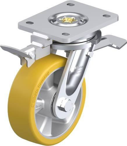 Blickle Lenkrolle LO-ALTH 150K-ST-RI4 mit Feststeller in Silber und Gelb, Rad-Durchmesser: 150 mm, Tragfähigkeit: 650 kg - Bild 1