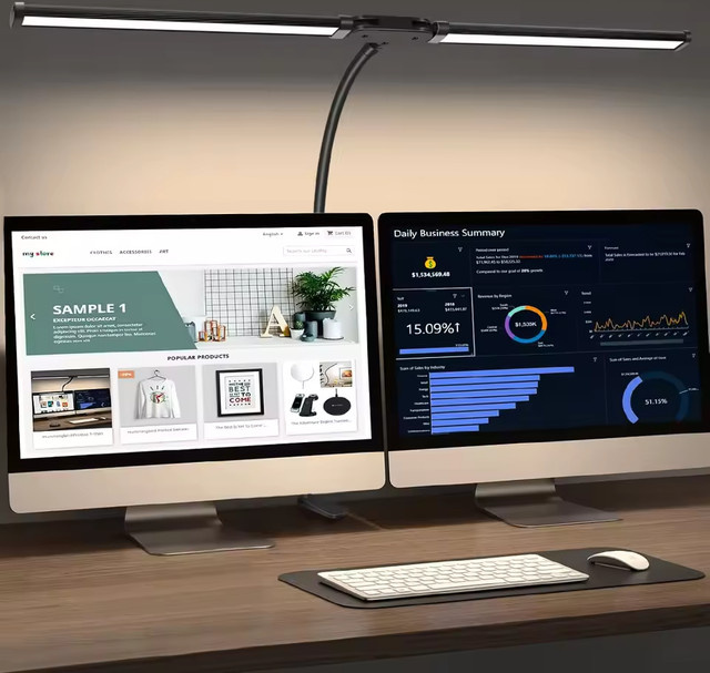 LED-Schreibtischlampe in Schwarz mit Doppelkopf, stufenlos dimmbar und mit 3-Farbmodus für Home Office und Lesen - Bild 1