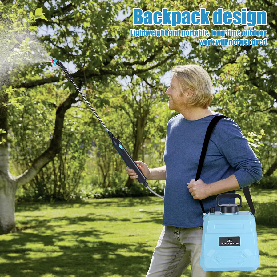 Elektrischer Garten-Rucksacksprüher mit 5L Fassungsvermögen, Blau, Wiederaufladbarer 3,7V Akku mit Typ-C-Ladefunktion und Verstellbarer Düse - Bild 4
