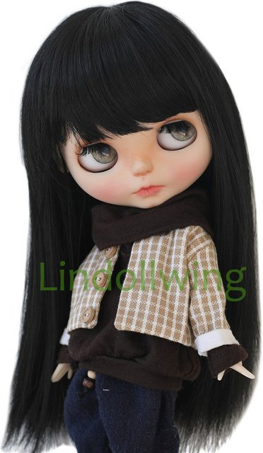 Lindollwing Blyth Perücke langes glattes schwarzes Haar 9-10 Zoll - Bild 1