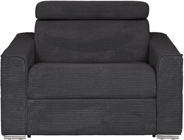 Vente-unique Schlafsessel Vizir in Grau mit Cord-Velvet-Bezug und Armlehnen - Bild 1