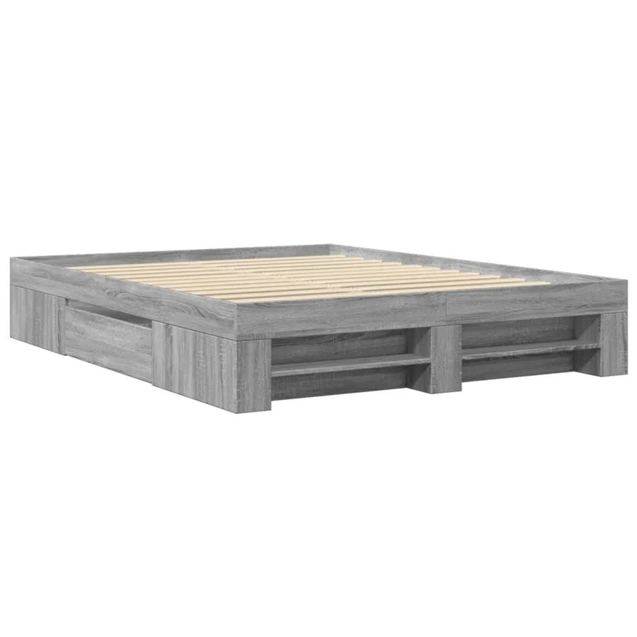 vidaXL Bettgestell mit Schubladen aus Holzwerkstoff in Grau Sonoma, B/T/H: 160 x 203 x 33 cm - Bild 2