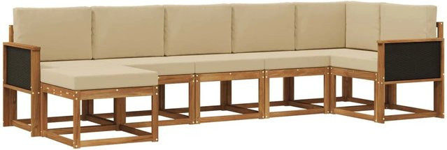 vidaXL Outdoor-Sofagarnitur L-Form aus Akazienholz mit 7 Kissen in Beige und Braun - Bild 1
