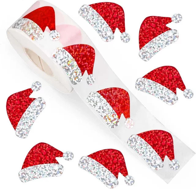 Runto 500 Stück Weihnachtsmützen-Etikettenaufkleber aus Papier in Rot für DIY-Umschläge und Grußkarten - Bild 1