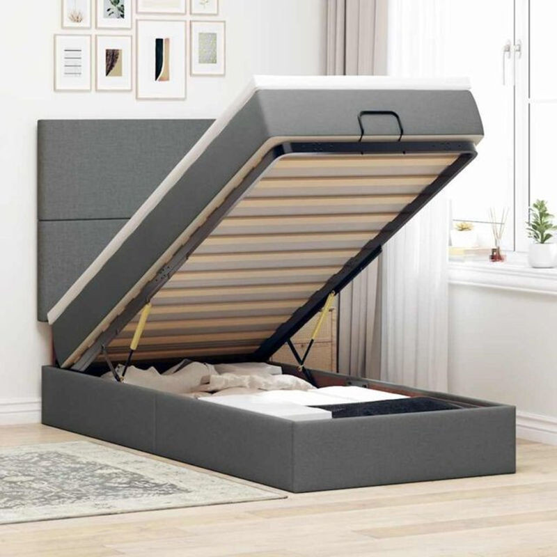 vidaxl Polsterbett Ottomane mit Matratze und LED in Dunkelgrau Anthrazit B/T/H: 80 x 200 x 118 cm - Bild 1