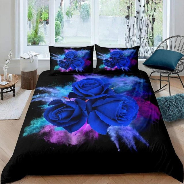 JMG Household Supplies Bettwäscheset mit blauem Rosen-Blumenmuster, 2-teiliges Set aus Mikrofaser bestehend aus Bettbezug und Kissenbezug, B/H: 133 x 70 cm - Bild 1