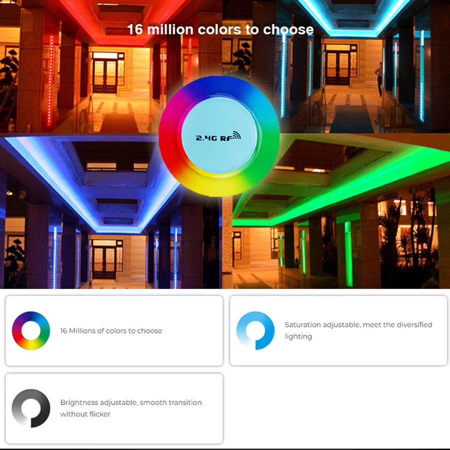 Miboxer FUT020 RGB Dimmer für LED-Streifen und FCOB, 2,4 GHz RF, DC 12-24V, steuerbare Helligkeit und Sättigung, Multicolour - Bild 5