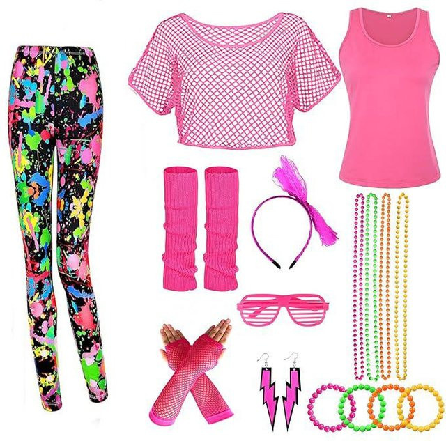 Schmuck-Set Damen, 80er Jahre Kostüm Zubehör, Pink - Bild 1