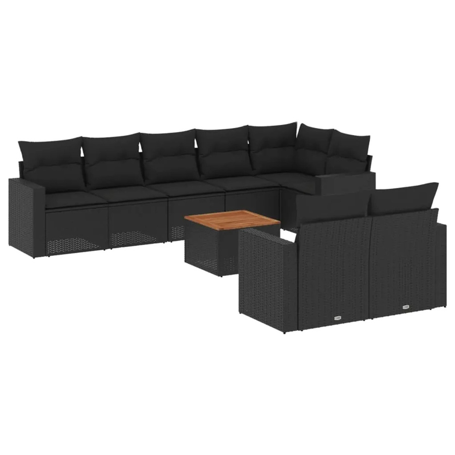 vidaXL 9-tlg Garten-Sofagarnitur in L-Form aus schwarzem Poly-Rattan mit Kissen und pulverbeschichtetem Stahlgestell - Bild 2