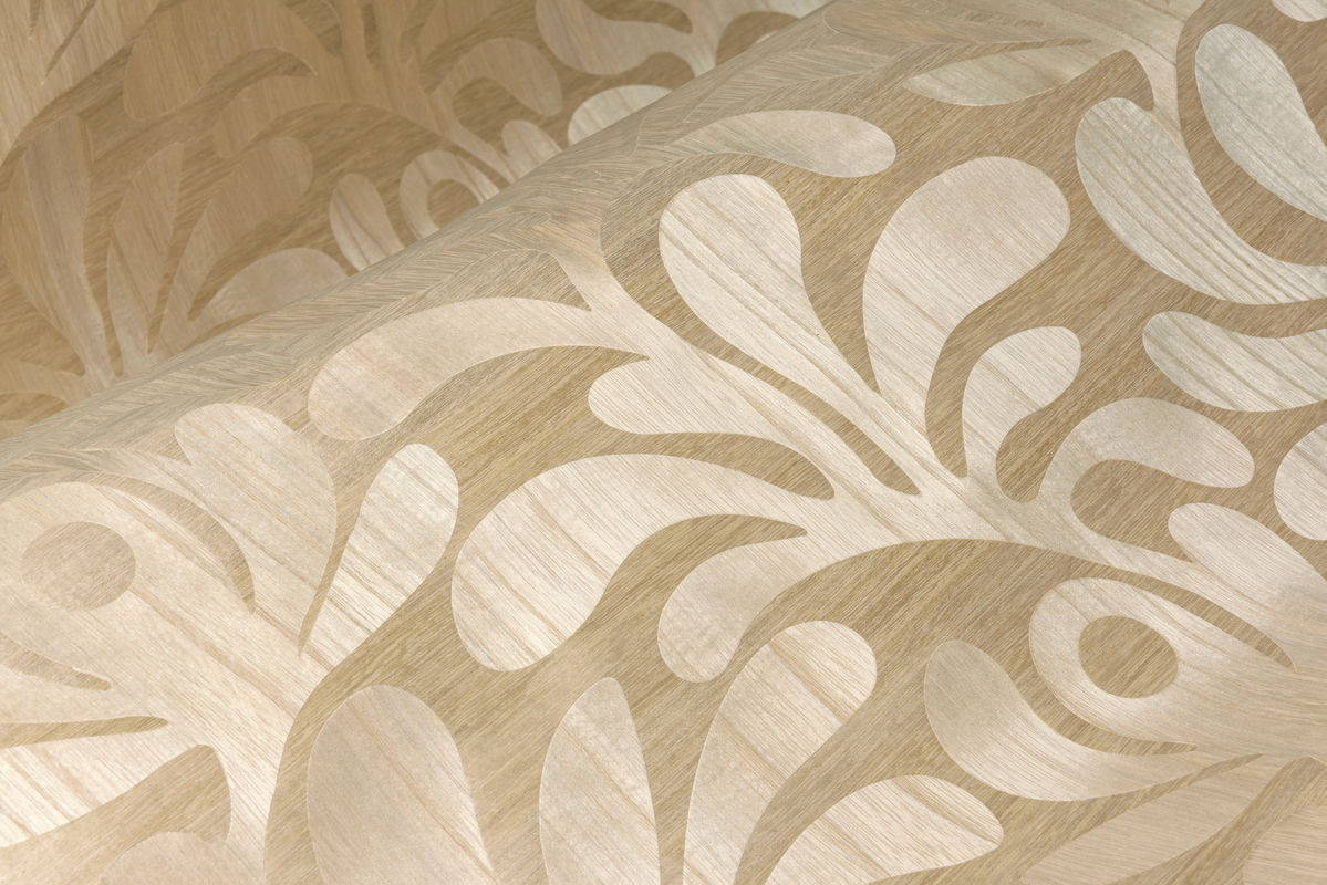 Moooi for Arte Wallpaper Woodblock Beetle Fern in Beige mit botanischem Design aus Holzfurnier und Vlies - Bild 2