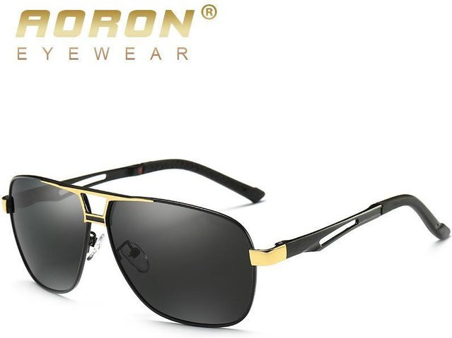 AORON Sonnenbrille Aviator, Metall, halbrand, polarisiert, Herren, black - Bild 1