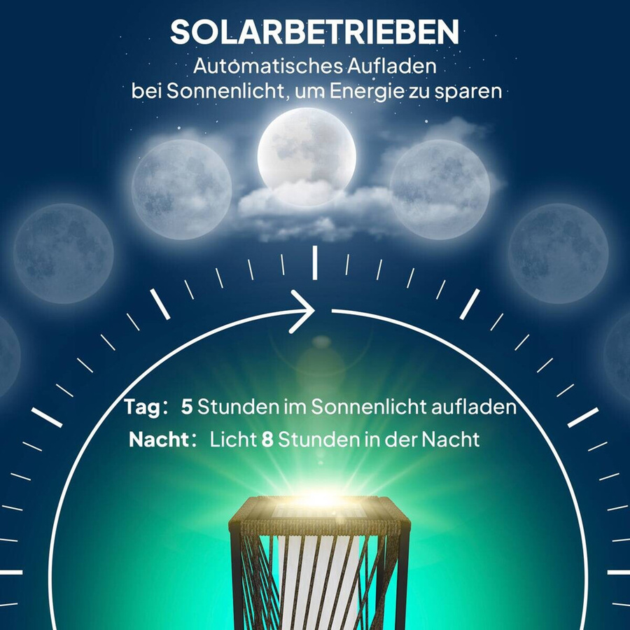 Outsunny Solar Stehlampe im Boho-Stil aus grauem Rattan und Stahl mit 25 LEDs und Lichtsensor, IP44 wasserdicht, B/T/H: 22 x 22 x 77 cm - Bild 5