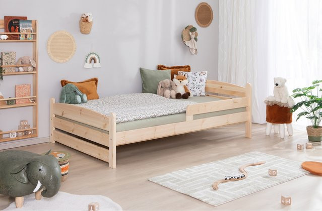 TiCAA Einzelbett Mello Kinderbett und Jugendbett aus Massivholz in Beige im skandinavischen Design - Bild 1