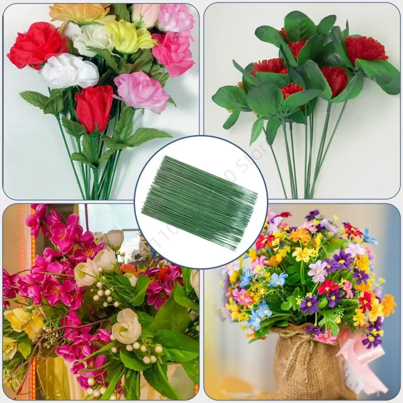 Grüne künstliche Blumendraht-Zweige aus Papier und Metall für DIY-Floristik, Länge: 30 cm - Bild 6