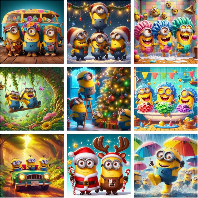 Potdemiel Minions Diamantmalerei 5D DIY Mosaik Set mit Blumen Motiv in Multicolour, Breite: 30 cm, Höhe: 30 cm - Bild 1