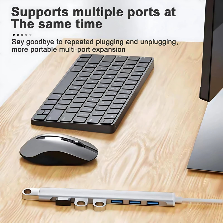 VAORLO 7-in-1 USB-C Hub mit USB-A Anschlüssen, Hochgeschwindigkeits-Multiport-Splitter für PC und Computer, Silber/Grau - Bild 3