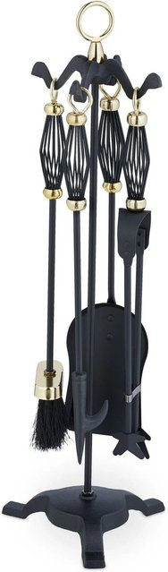 Relaxdays Kaminbesteck aus Eisen in Schwarz und Gold, 5-teilig, B/T/H: 68 x 20 x 20 cm - Bild 1