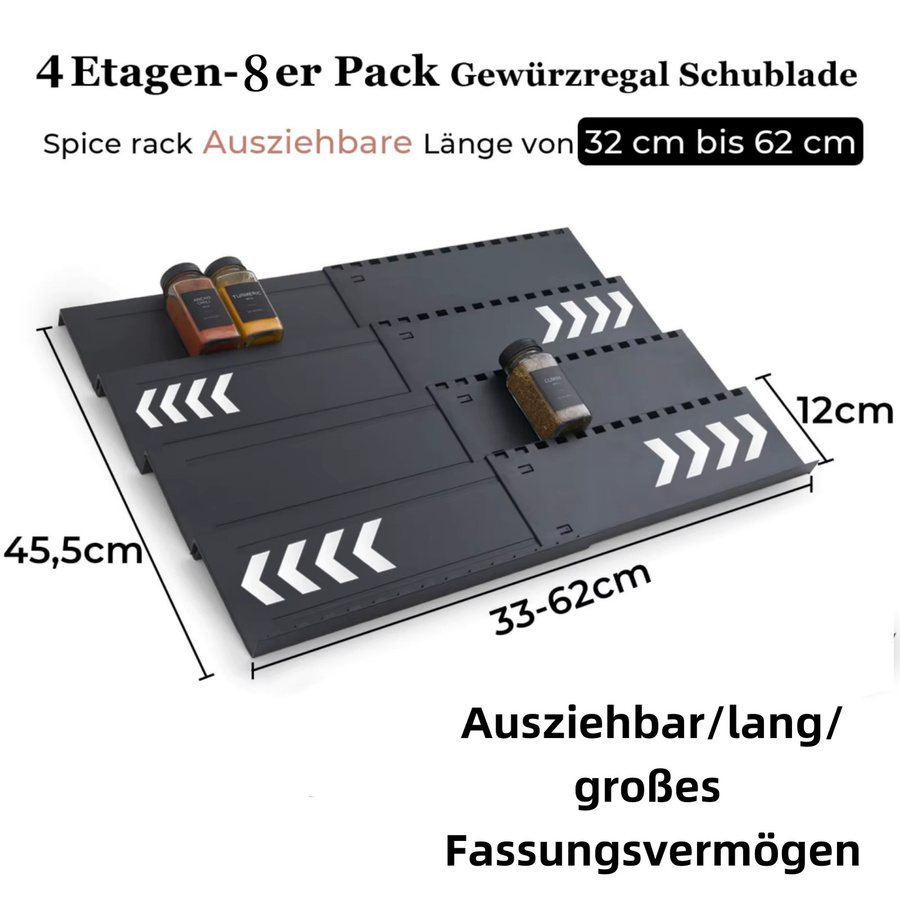 Nifogo Gewürzregal-Schublade mit 4 Ebenen in Schwarz als Schubladen-Organizer für deine Küche - Bild 2