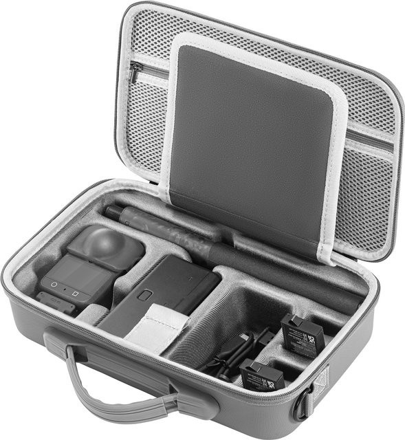 DJI Osmo 360 Kamera Tasche aus PU-Leder in Grau mit anpassbaren Fächern und Schultergurt - Bild 1