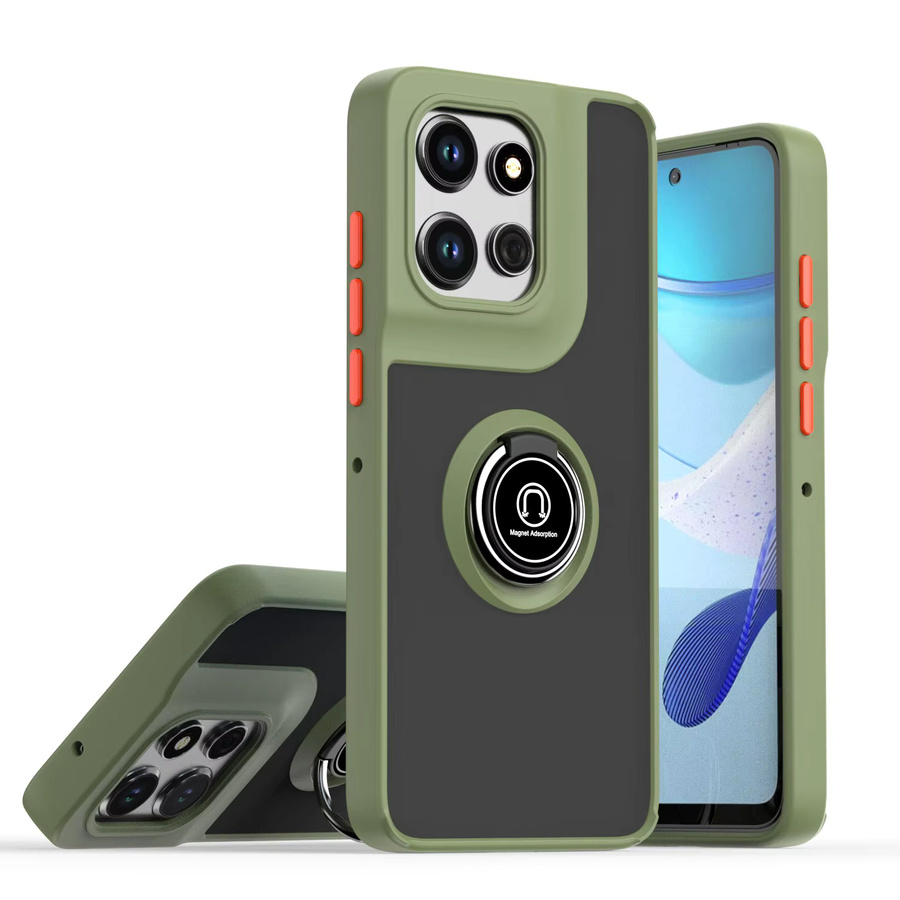 Stoßfeste Silikon-Handyhülle mit Metallring-Halter für Motorola Edge 50 Neo in Blau und Grün - Bild 1