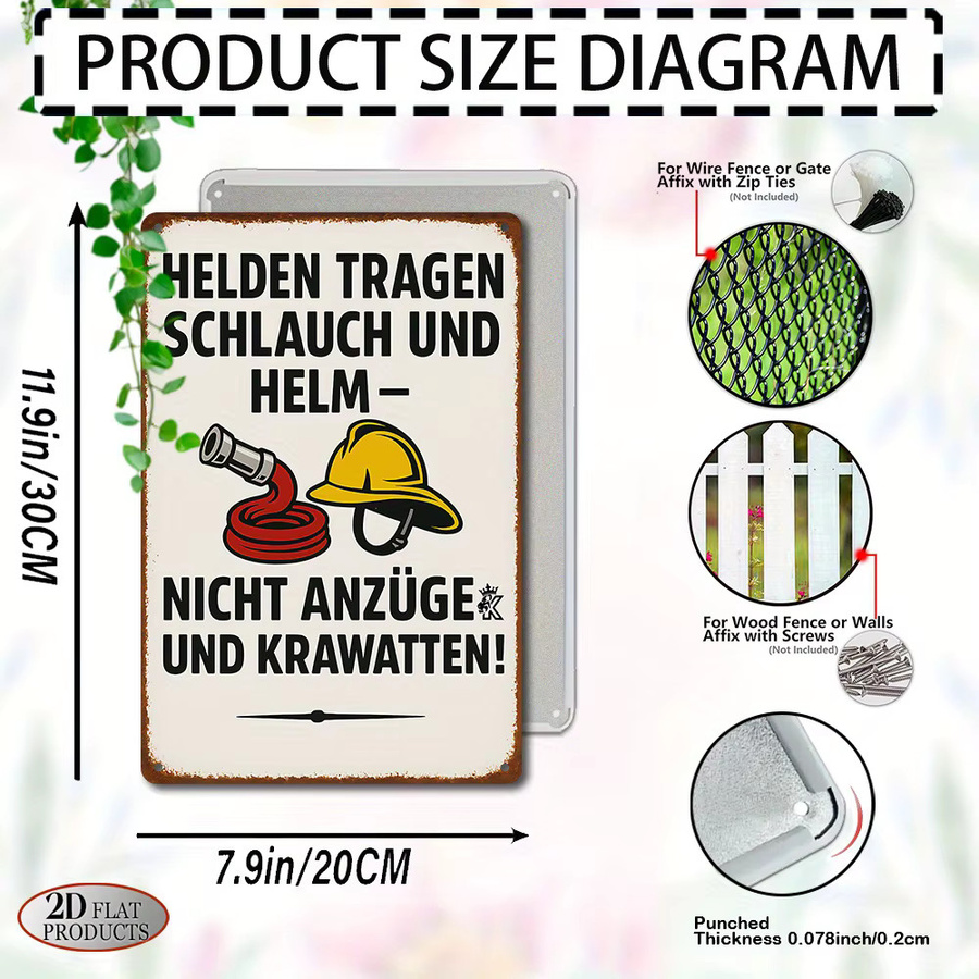 HELLOYOUNG Vintage Metall-Beschilderung mit Feuerwehrhelm und Feuerwehrauto-Design, nostalgische Feuerwache Dekoration für Büro, Werkzeugraum und Garage, B/H: 30 x 20 cm - Bild 4