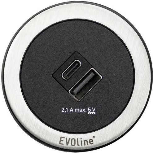 EVOline Tischanschlussfeld Schwarz/Edelstahl mit USB-A, USB-C und Schutzkontakt - Bild 1