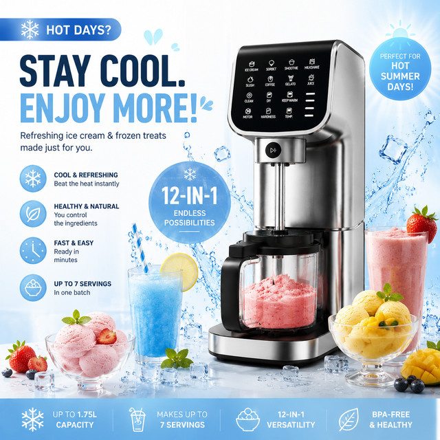 LINKChef IcyTreat Eismaschine in Silber mit 1,5 l Fassungsvermögen für Slush, Gelato, Sorbet und Milchshakes - Bild 1