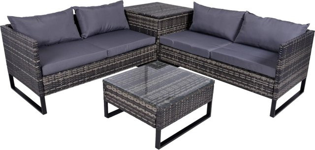 DELUKE Gartenloungeset LINZ Eckgruppe aus Kunststoff in Schwarz mit Aufbewahrungsmöglichkeit - Bild 1