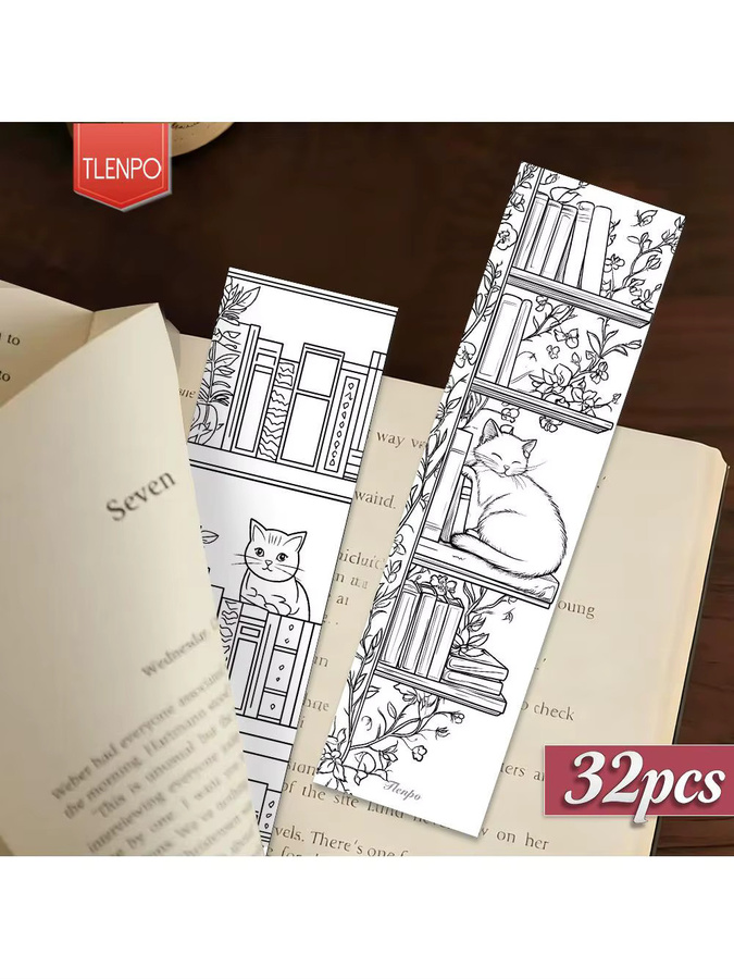 32 Stück Lesezeichen mit Katzen-Motiv in Weiß aus Papier für Lehrer und zum Schulanfang - Bild 5