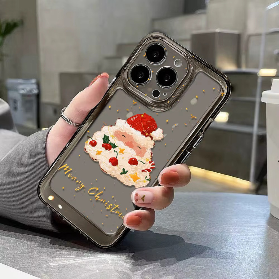 Caynes Handyhülle mit Weihnachtsmann, Elch und Hirsch Motiv für iPhone, stoßfeste TPU Schutzhülle, transparent - Bild 3