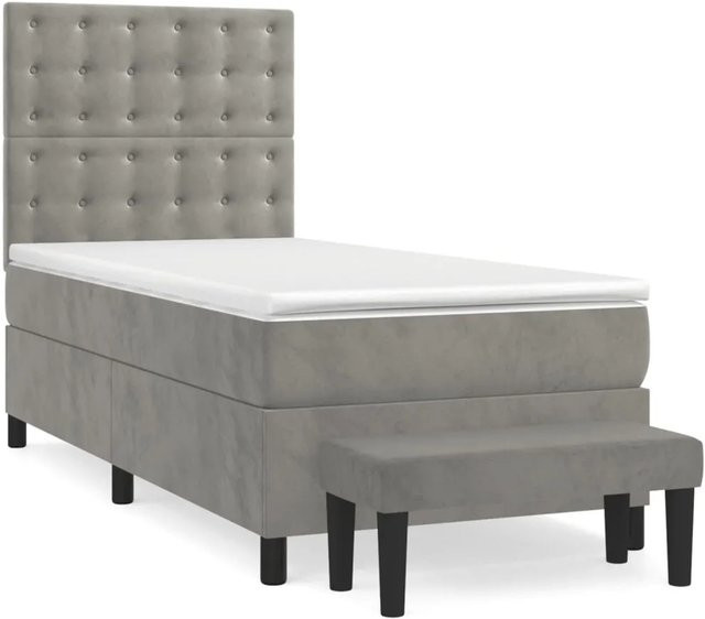 vidaXL Boxspringbett mit Matratze in Hellgrau aus Samt, Hybrid-Design mit Taschenfederkern, B/T: 100 x 200 cm - Bild 1