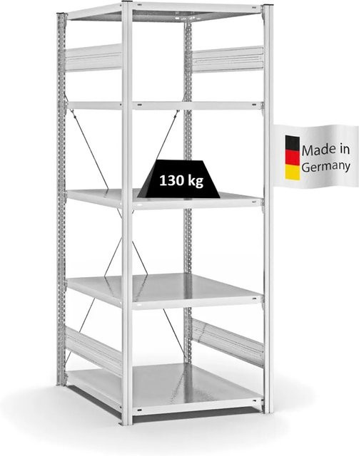 PROREGAL Fachbodenregal Stecksystem T-Profil Light-Duty in Lichtgrau, H x B x T: 200 x 75 x 80 cm, 5 Ebenen, Fachlast 130 kg - Bild 1