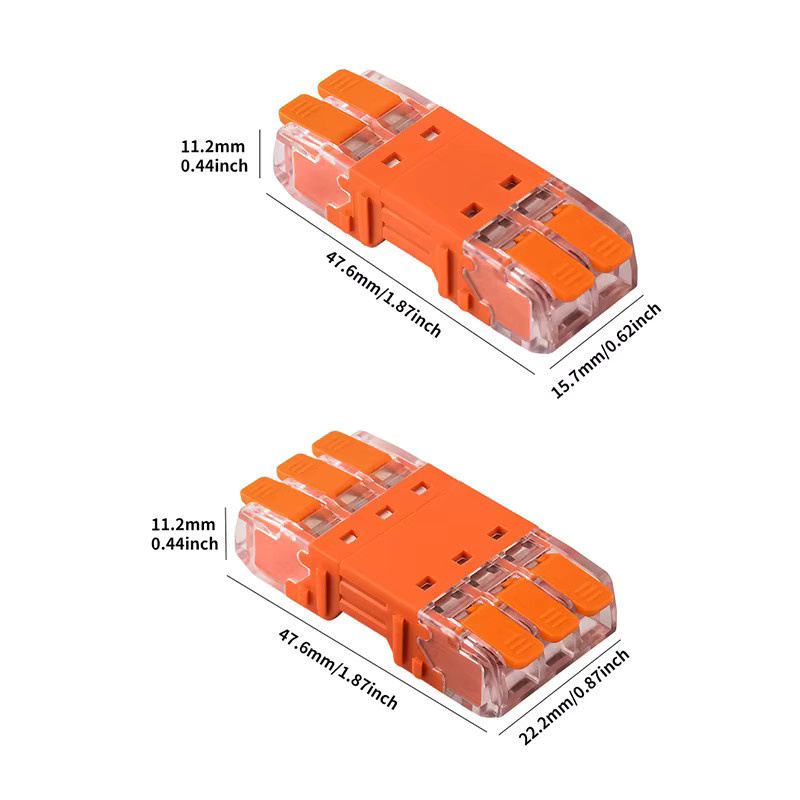 JINH CMK64 Serie Mini-Schnellverbinder Set aus 18 Stück, Universal Compact Push-in-Klemmenblöcke für solide und flexible Drähte, Farbe: Orange - Bild 2