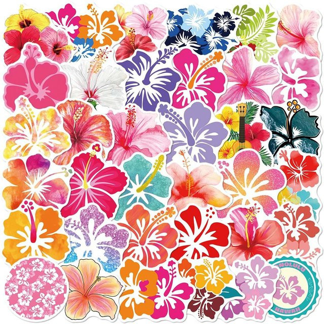 Rui Di Hawaiianische Hibiskusblüten Aufkleber Wasserdicht Multicolour Floral Dekorationssticker für Skateboard, Gitarre und Trinkbecher - Bild 1