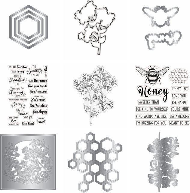 Metall-Stanzform Bienenstock und Honigrahmen mit duftender Blumenranke für DIY Scrapbooking und Papierkarten-Herstellung, transparent - Bild 1