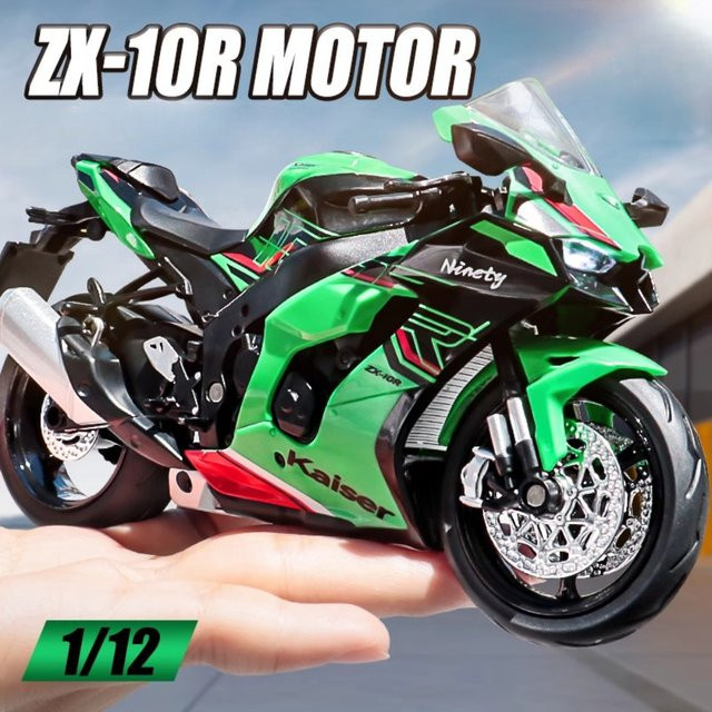 MAKEDA Kawasaki ZX-10R KX450 Motorrad Spielzeug Modell, Maßstab 1:12, Metall, Grün - Bild 1